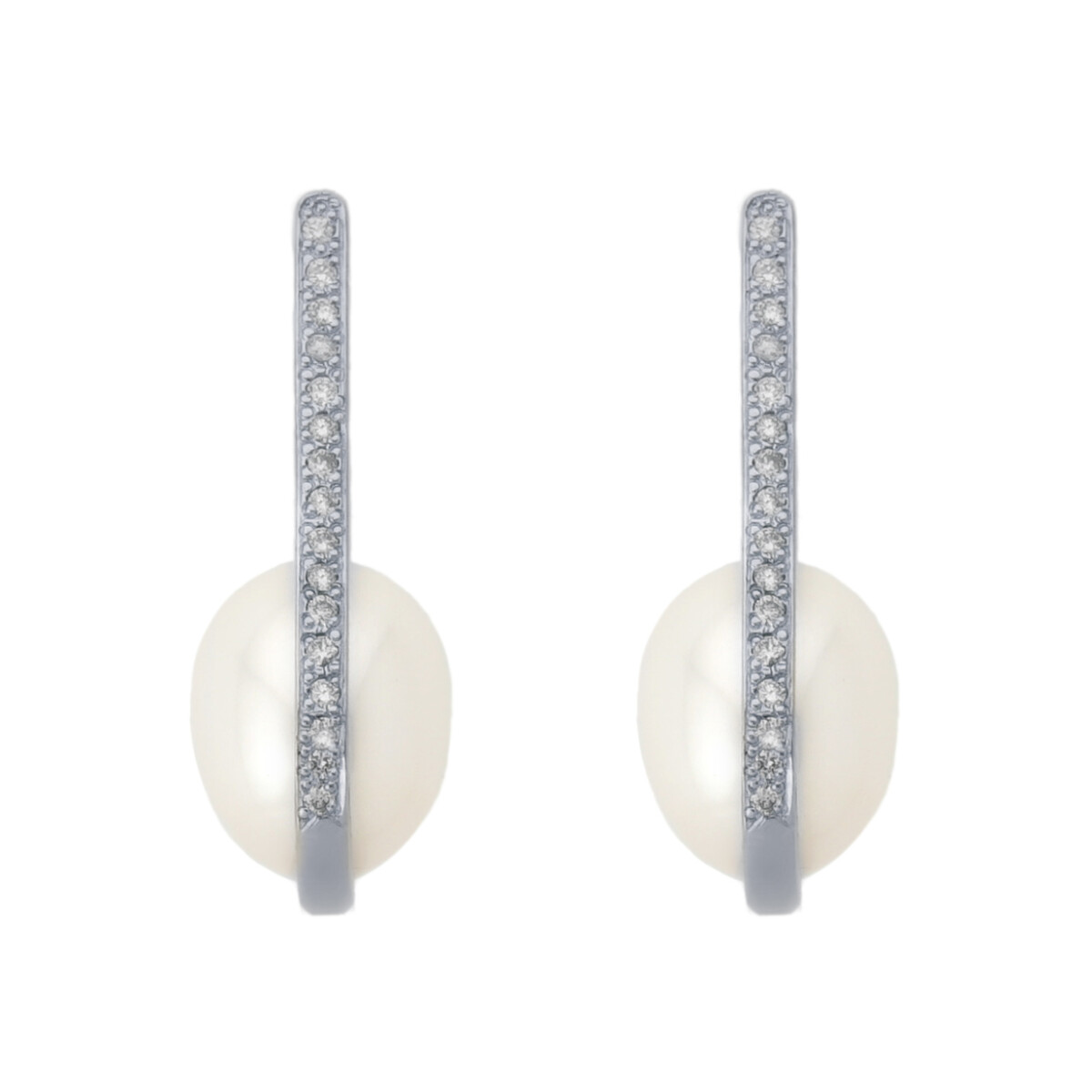 Caravanas Talia de oro blanco 18k. brillantes y perla de cultivo 