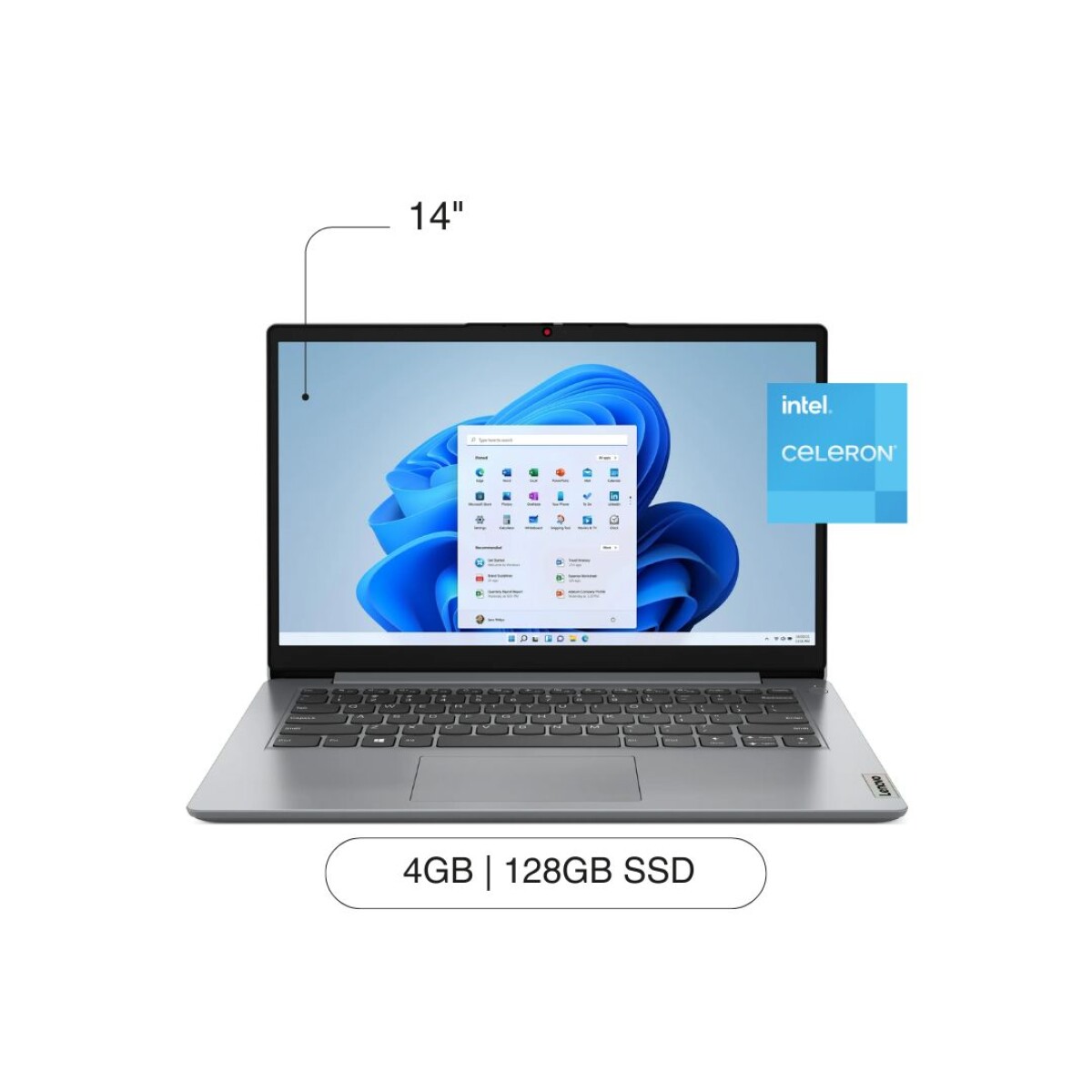 Notebook LENOVO IdeaPad 1I 14' FHD 128GB / 4GB RAM Celeron N4500 W11 