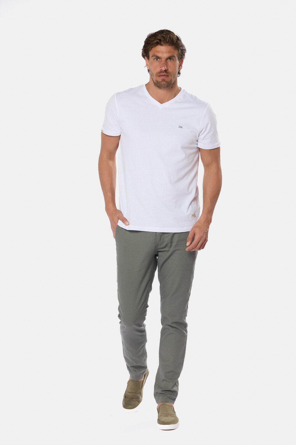 PANTALÓN DE LINO CON CINTURA ELASTIZADA Verde Oscuro
