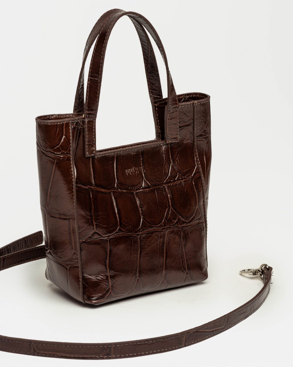 Mini Bag The Icon en cuero grabado big croco Marron