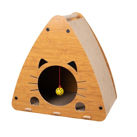 CASA TRIANGULAR MADERA NATURAL-BEIGE CON RASCADOR