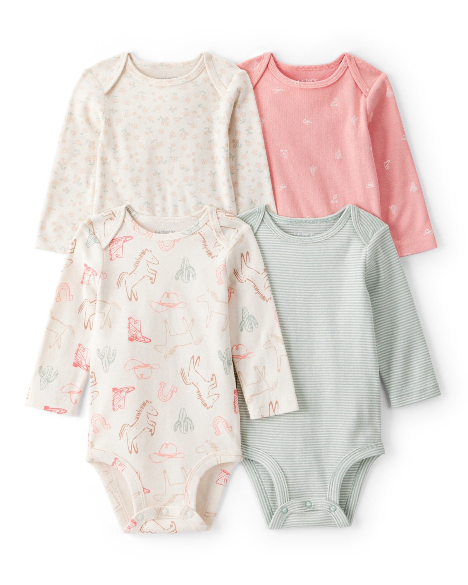 Pack cuatro bodies de algodón, diseño vaqueras Sin color