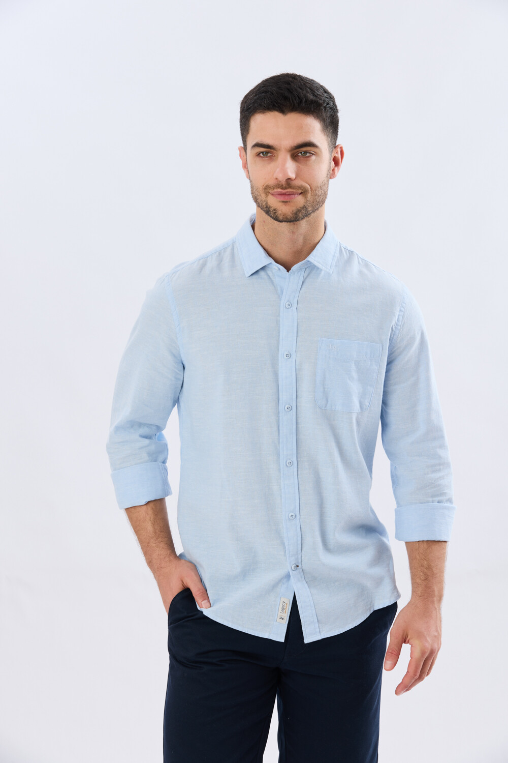 CAMISA LISA DE LINO Celeste