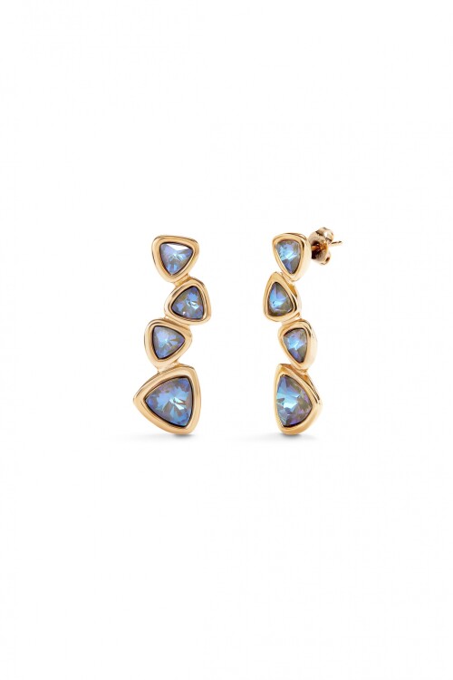 PENDIENTES EN ALEACIAÓN DE METALES BAÑADA EN ORO 18K Y 4 CRISTALES MULTICOLORES Pendiente