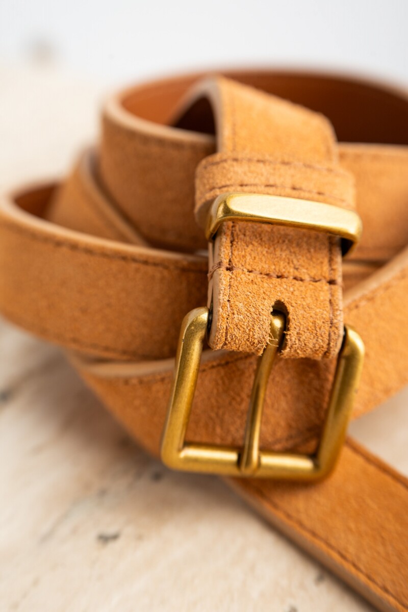 Cinto Cuero Hebilla Cuadrada Beige