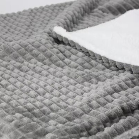 Frazada Manta 2 Plazas Doble Polar Relieve y Símil Corderito Gris