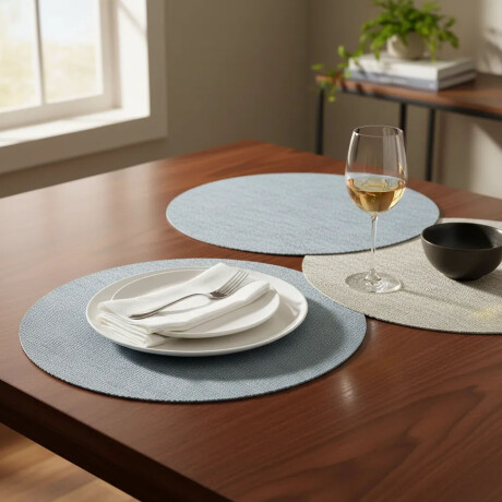 Mantel Individual Doble Cara Redondo Premium Tex en PVC Azul/hielo