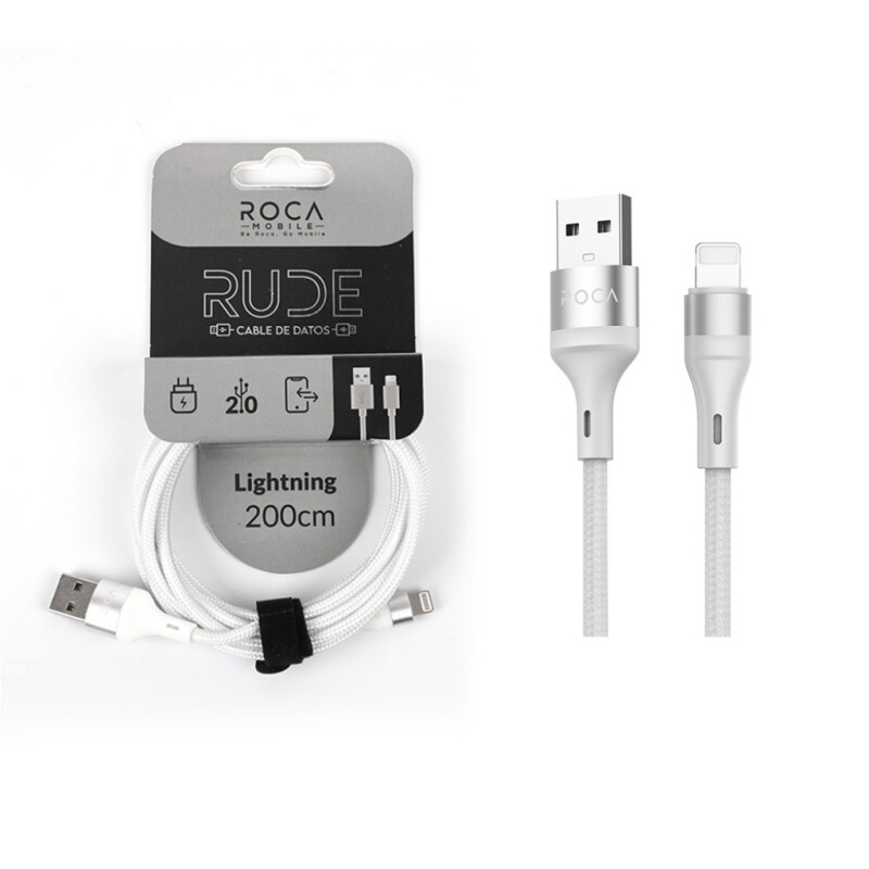 Cable USB A a Lightning Roca Rude 2M 3A Blanco CABLE DE DATOS ROCA | RUDE | USB A LIGHTNING | 200CM | 3A | BLANCO | 721379