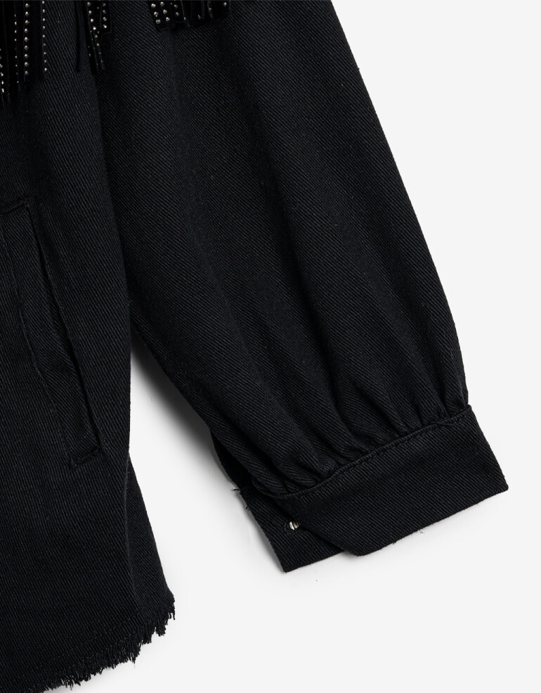 Camperas Camisaco Con Flecos - Negro