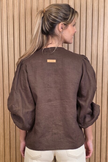 Camisa Flow Puro Lino Chocolate