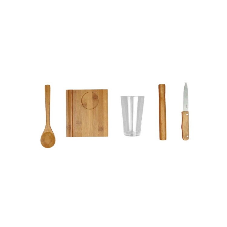 SET PARA CAIPIRINHA COCKTAIL BAMBU 5 PIEZAS MARRON