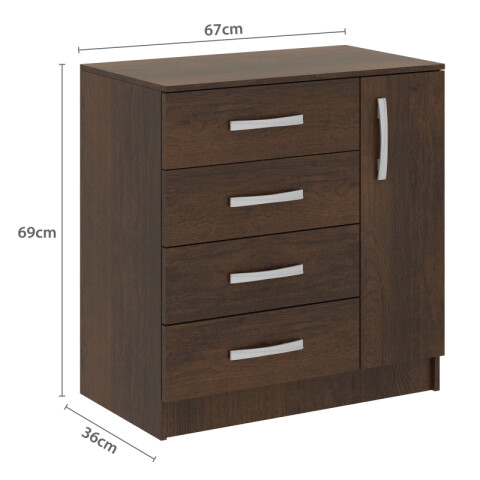 Comoda Cajonera Petit para Dormitorio de 4 Cajones 1 Puerta - FE - Marron Comoda Cajonera Petit para Dormitorio de 4 Cajones 1 Puerta - FE - Marron