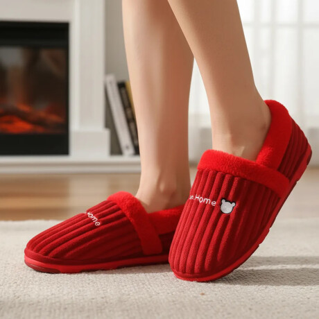 Pantuflas Peluche Unisex Antidesliz Suela Gruesa Invierno Rojo