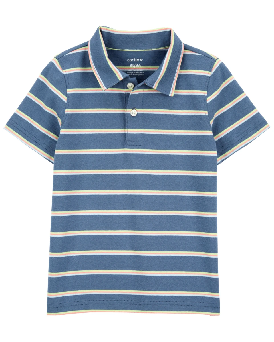 Remera polo de algodón, manga corta, diseño a rayas 