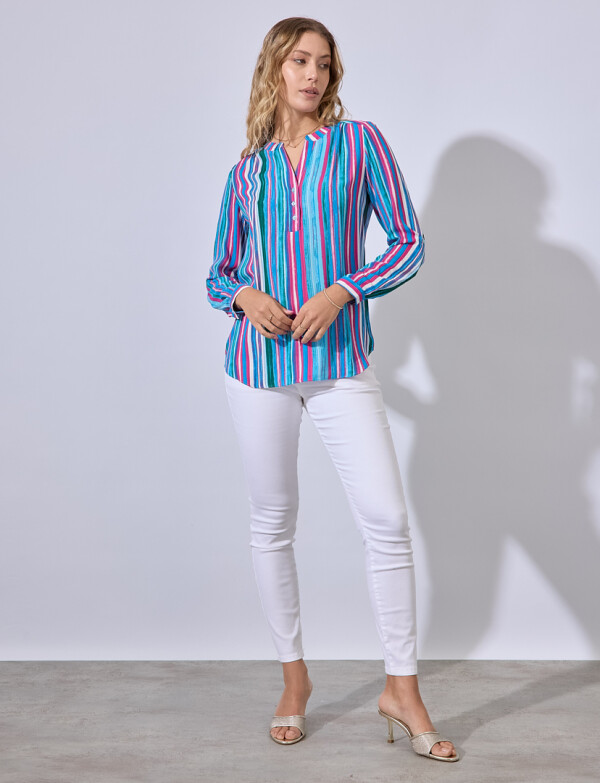 Blusa Botones Printed AZUL/MULTI