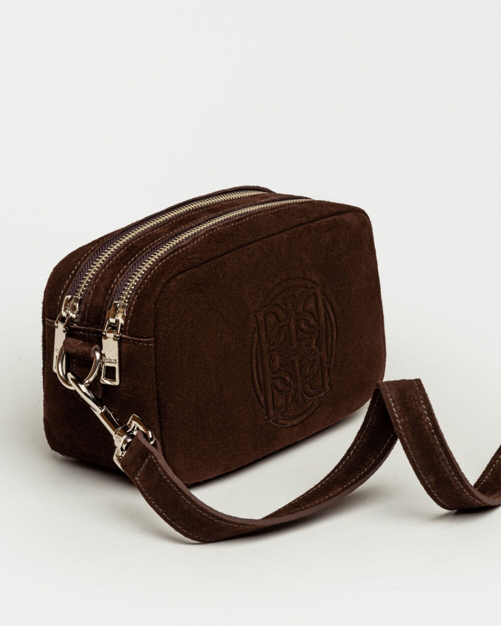 Bandolera New Eterial en Cuero Gamuza Chocolate
