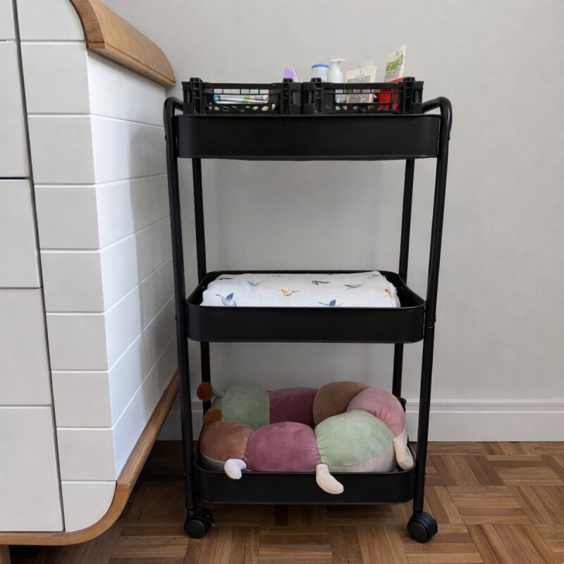 Carro Organizador metálico 3 Estantes y Ruedas Negro