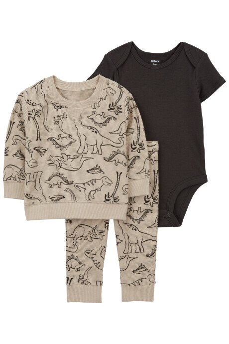 Set tres piezas de algodón, pantalón, buzo y body diseño dinos Sin color