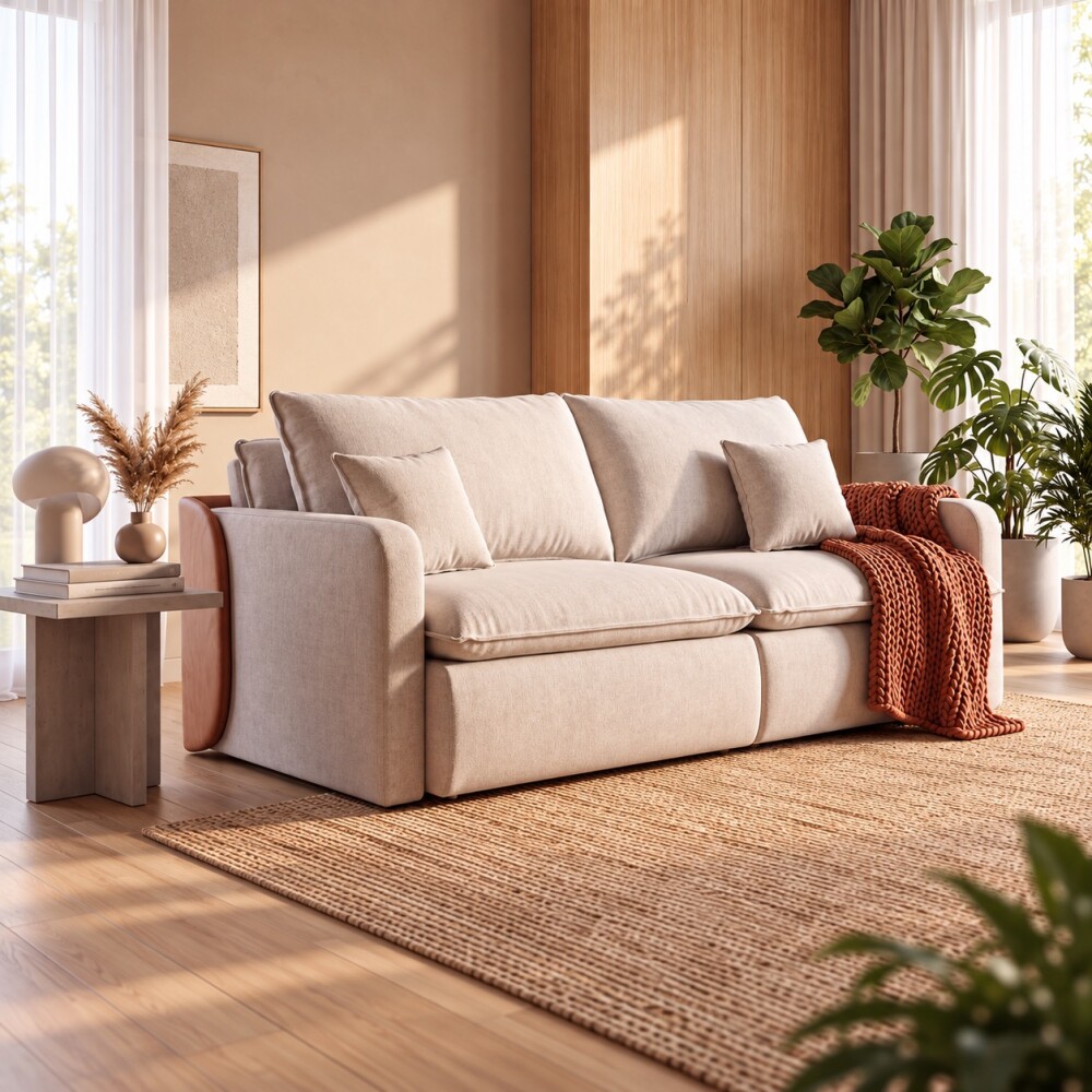 SILLÓN SOFÁ LIVING 2 CUERPOS RETRACTIL AJUSTABLE EXTENSIBLE BEIGE