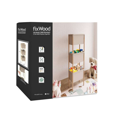 Estanteria 3 Contenedores 95X26X39Cms Madera Y Pp