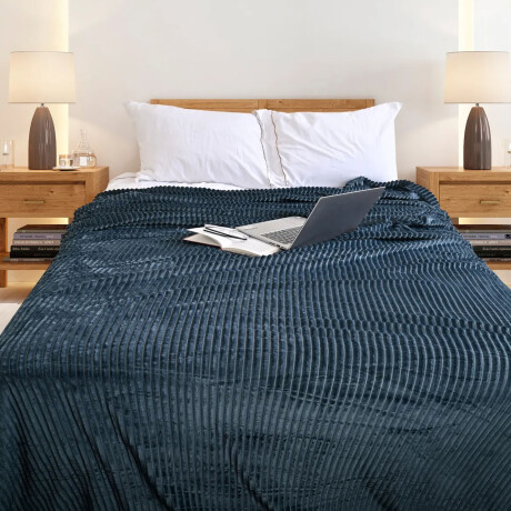 Set Invierno Manta Frazada Polar 1 Pza + Calienta Cama CuorI Azul