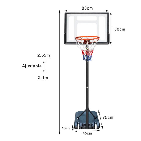Tablero Basket Aro 2.55m C/ Base Portátil + Pelota Bkt001016