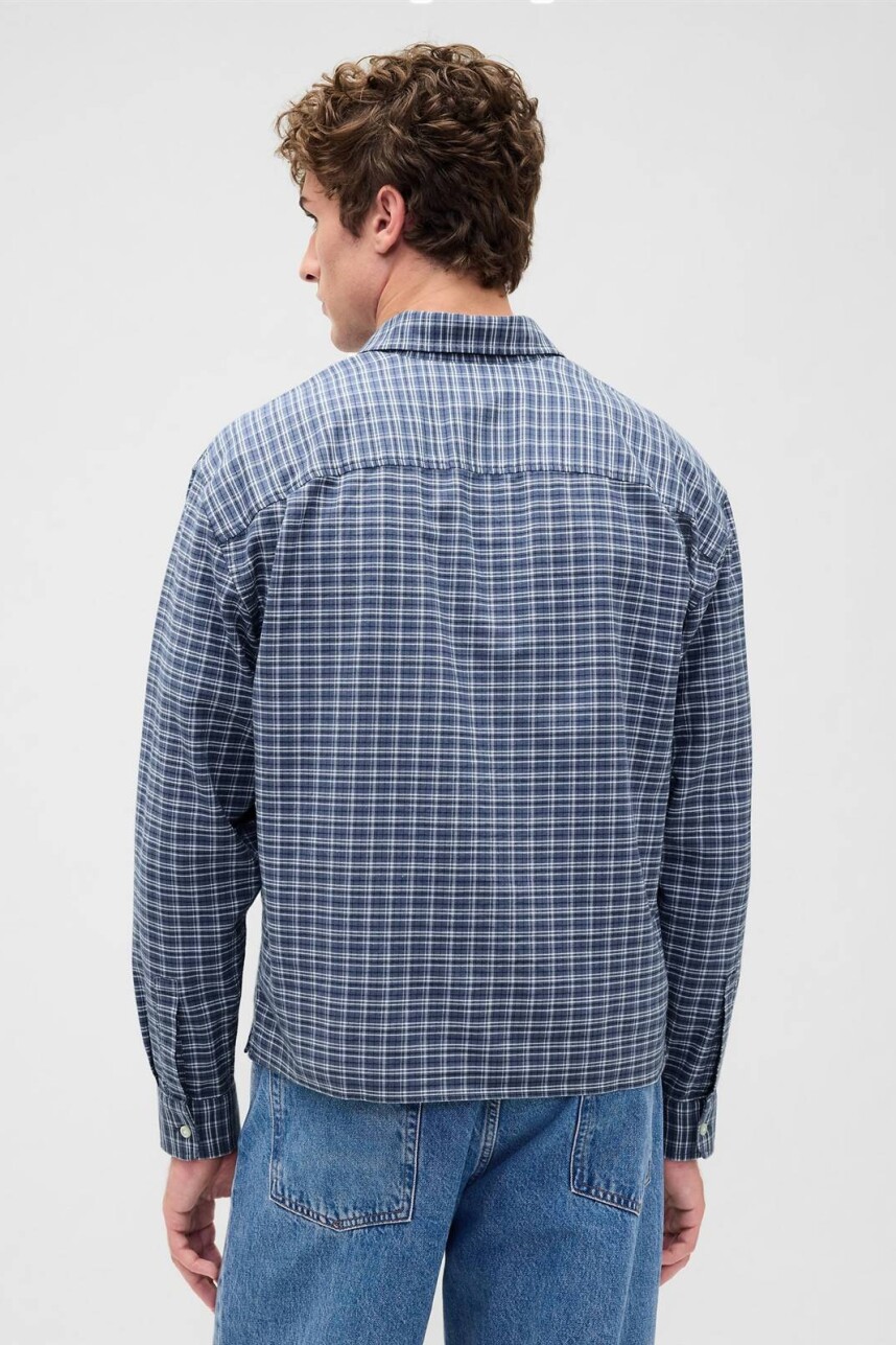 Camisa Oxford Cropped Hombre Blue Plaid