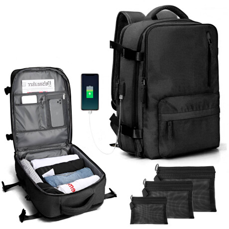 Mochila Viaje Carry On Impermeable Laptop Ejecutiva Negro