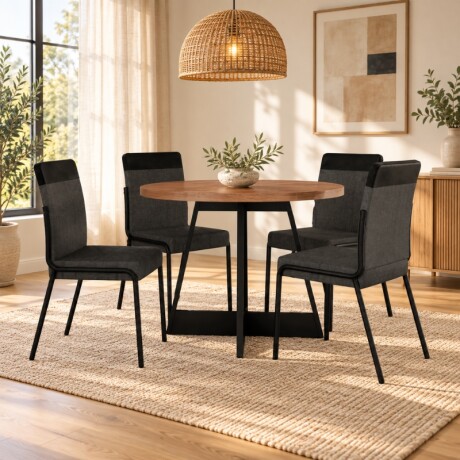 JUEGO DE COMEDOR REDONDO + 4 SILLAS - NOGAL/NEGRO JUEGO DE COMEDOR REDONDO + 4 SILLAS - NOGAL/NEGRO