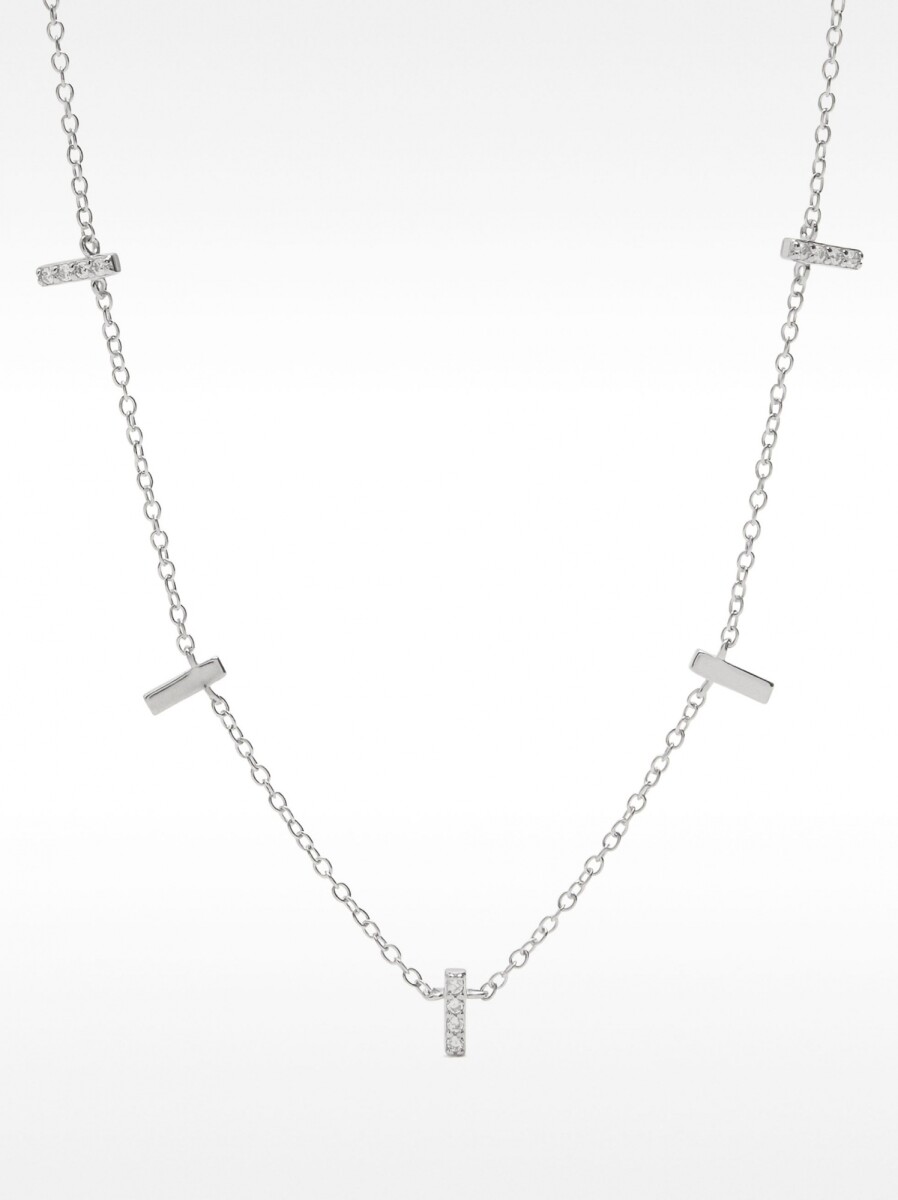 Collar Con Barras Y Circonitas - Plata De Ley 925 - plateado 