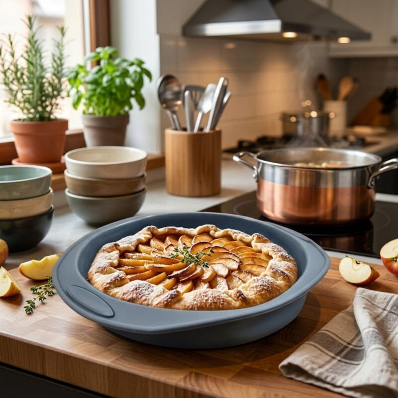 Tartera silicona redonda con asas 28,5 cms GRIS