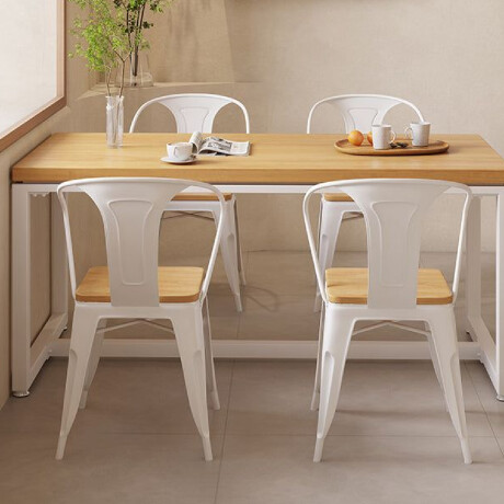 SILLA MADERA TOLIX Silla Metálica Con Asiento de Madera Tolix Blanca