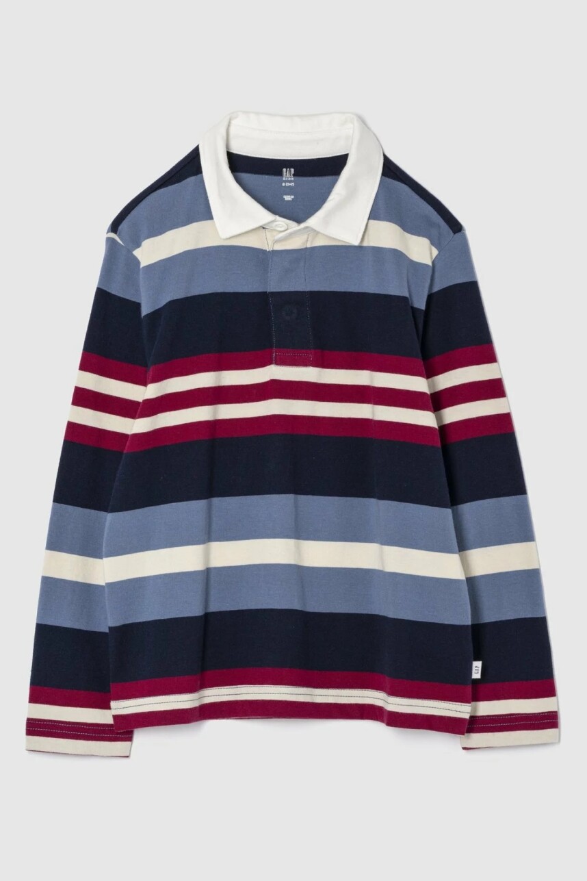 Remera Polo Manga Larga Niño Navy Burgundy Stripe