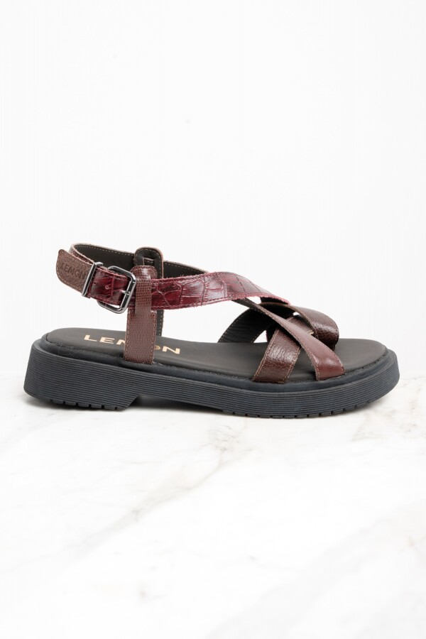 Sandalia Cuero Combinada Bordeaux