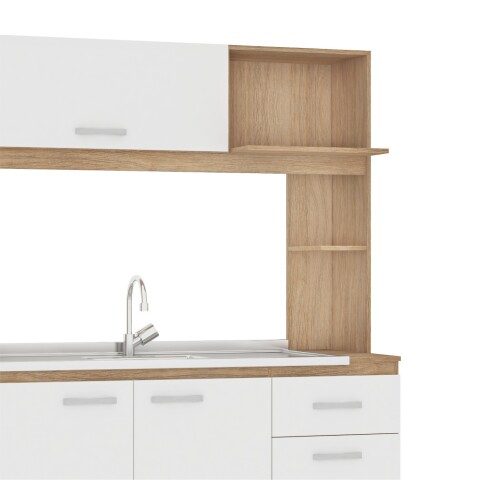 Kit de cocina compacta 4 puertas 1 cajón Patas Ajustables 141 x 50 x 185 cm Carvale / Blanco