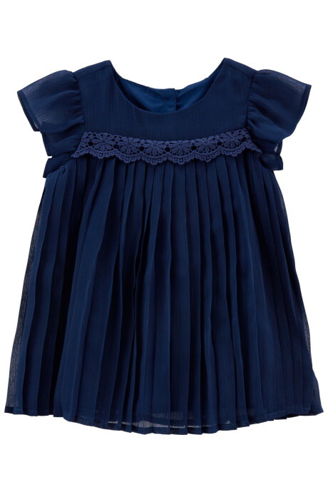 Vestido de gasa plisado con detalle de puntilla 0
