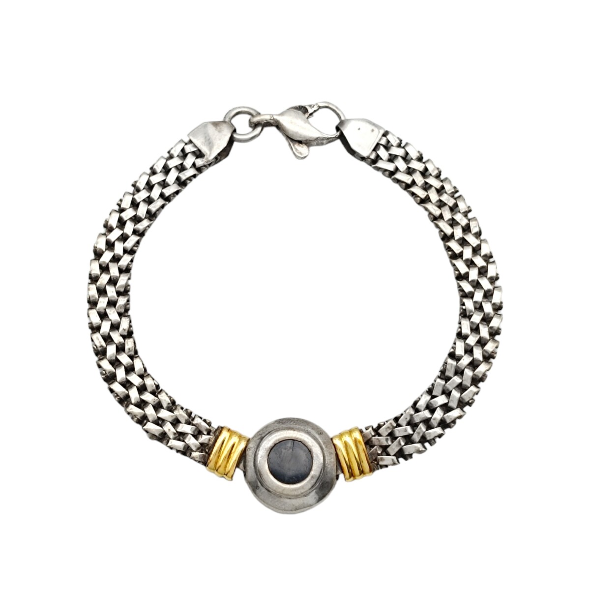 Pulsera Circulo-Plata y Oro-Piedra Onix-PU5080 - conpiedra 