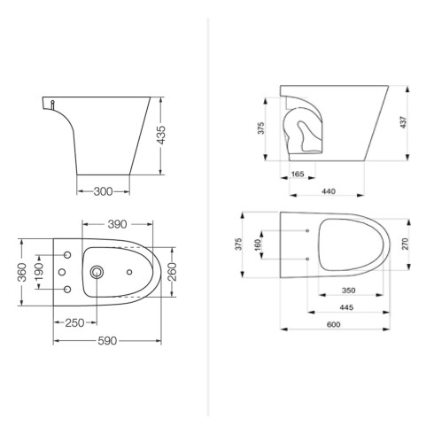 INODORO CORTO CON TAPA Y BIDET JUEGO MARINA BLANCO BRILLANTE BLANCO