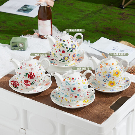 Juego De Té Floral Rojo