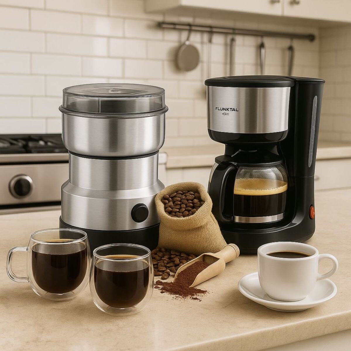 PACK MOLINILLO ELECTRICO + JUEGO TAZA VIDRIO + CAFETERA GOTA 