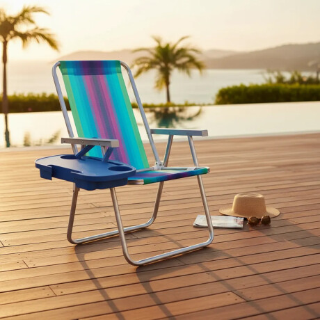 Set Silla Playa Alum 120Kg + Mesa Lateral Divisiones Mor Verde Agua/violeta