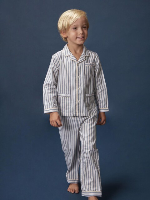 Pijama De Rayas Con Contraste Blanco Roto