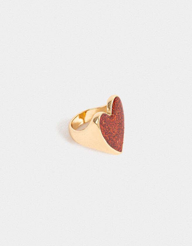 Anillos Medianos y Grandes Con corazón Anillo Grande Con Corazón Glitter - Dorado Oro Claro