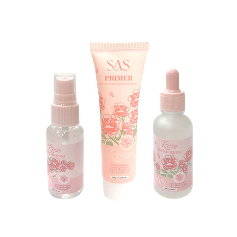 SAS Set facial serum, primer, spray fijador rosas Sas Set Facial Serum, Primer, Spray Fijador Rosas