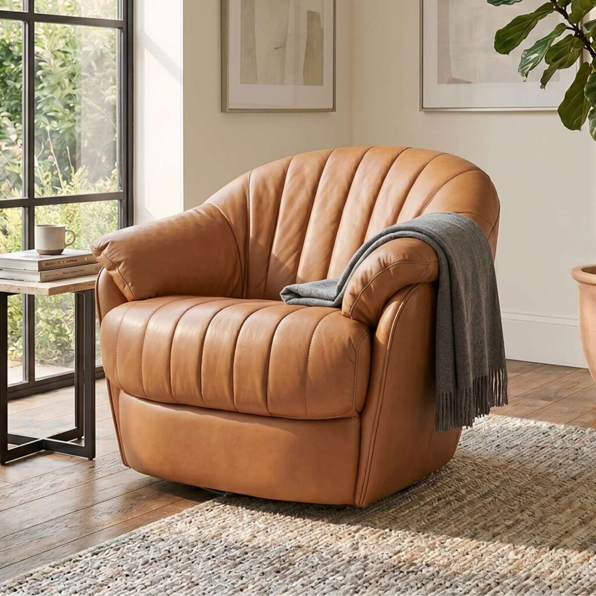 Butaca Giratoria 100% Cuero Paris - Camel 