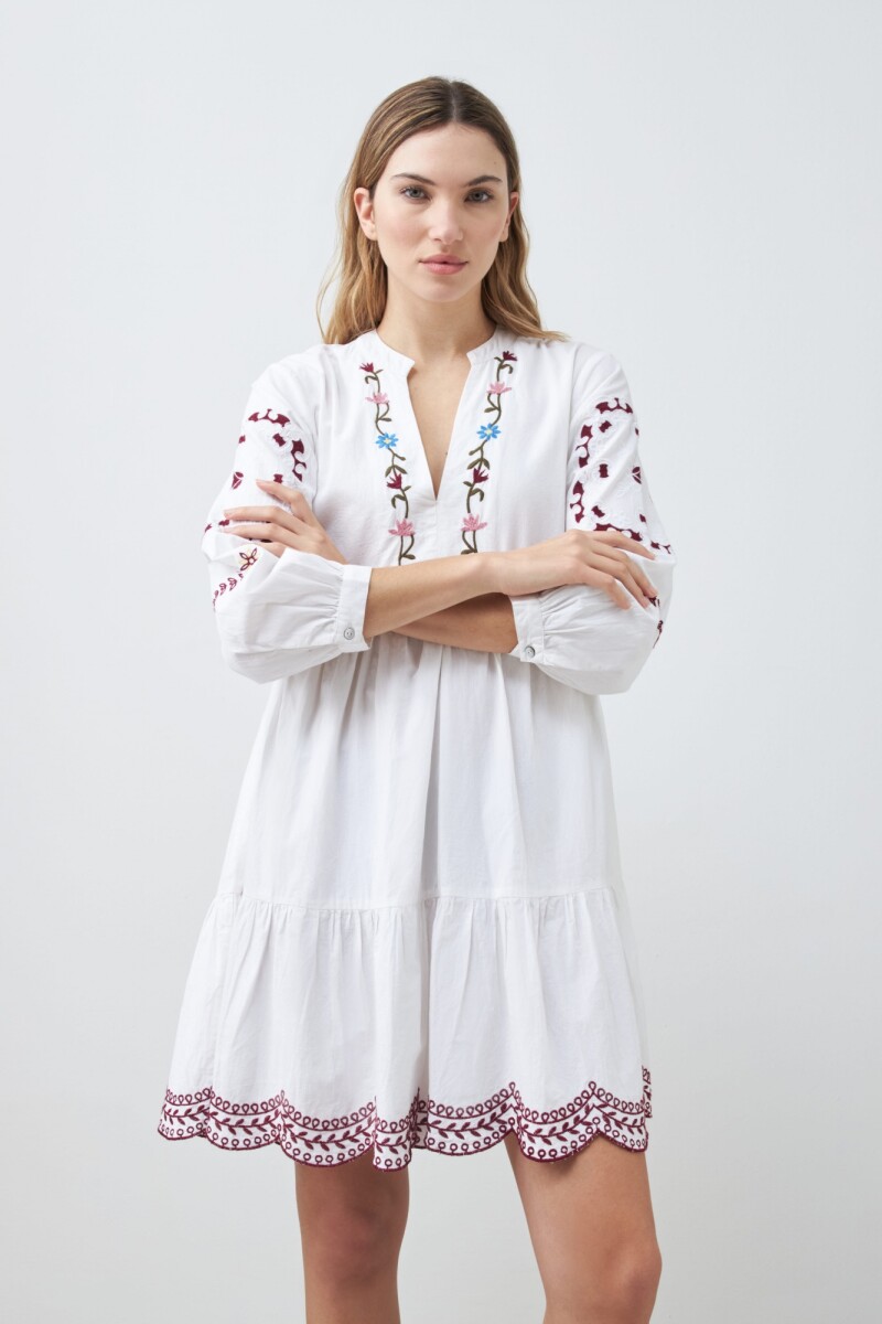 Vestido midi con bordados blanco