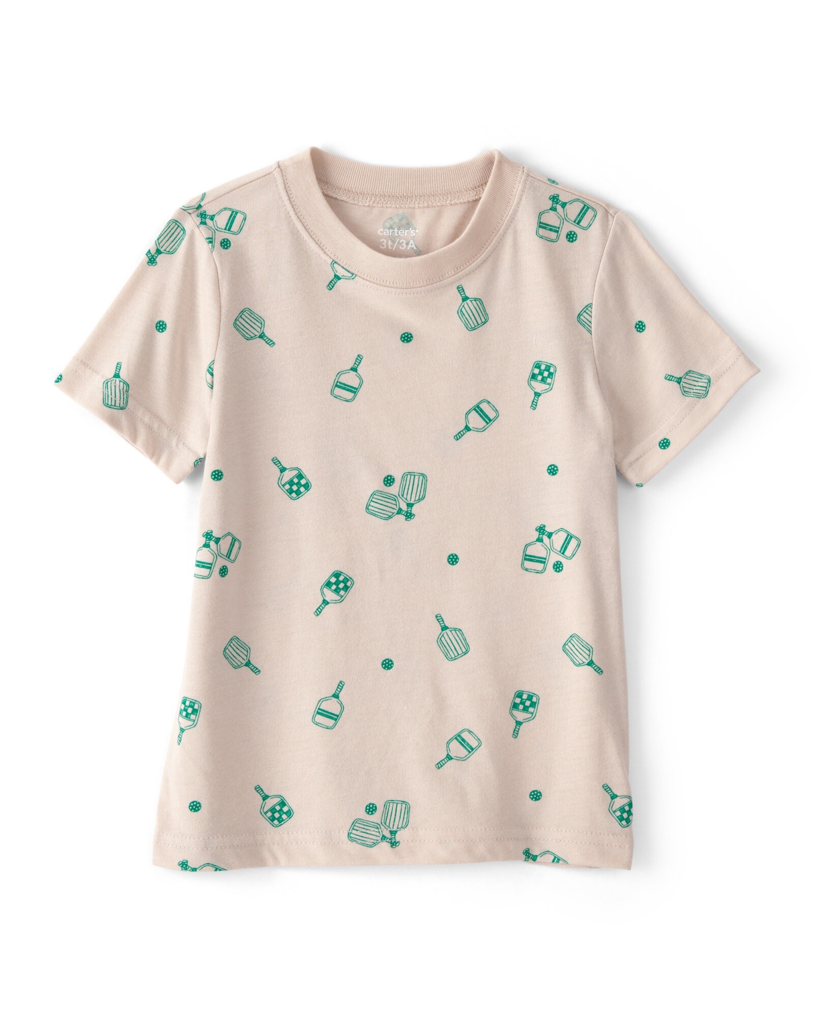 Remera de algodón, manga corta, beige, diseño pickleball Sin color