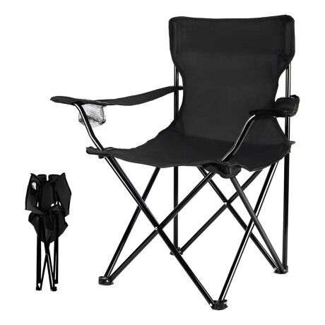 Silla Plegable C/Portavaso, Apoyabrazos Bolso Liviana 90 Kg Negro