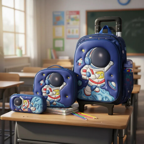 Set Escolar Mochila 3 Pzas + Soporte Regulable de Aluminio Azul