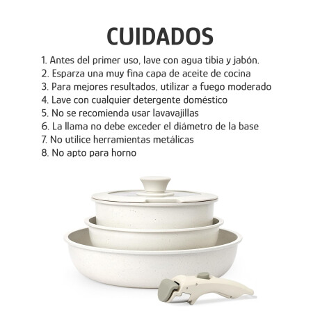 Set de Batería de Cocina 5 Piezas Mango Extraíble Cerámica Crema